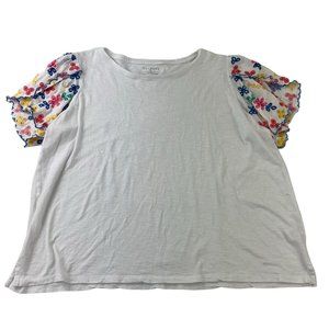 Talbots Blouse Plus Size 2X White Embroidered Multicolor Flutter Floral Sleeves